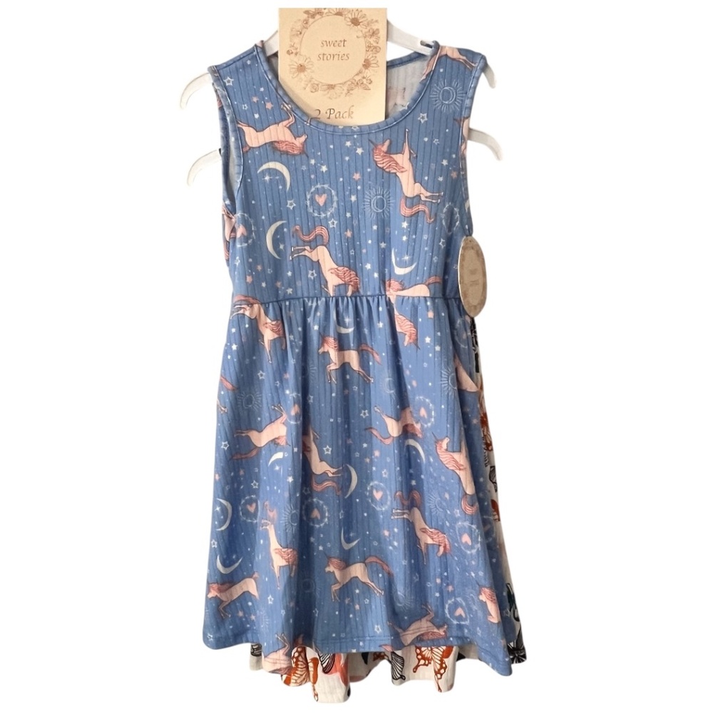 Sweet Stories Set of 2 Girls Toddlers Dresses Unicorns & Butterflies Size 5 NWT